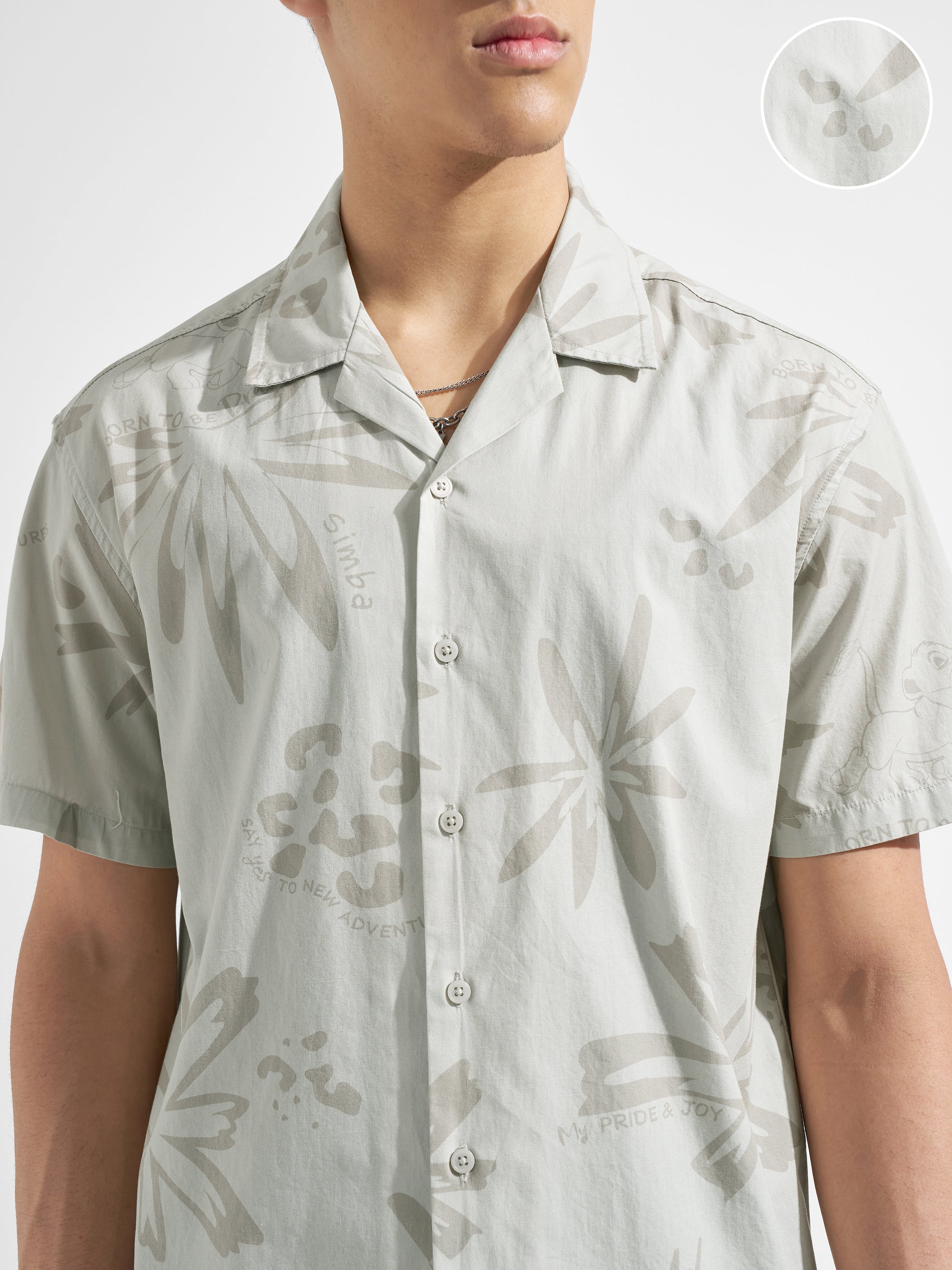 Disney By Highlander Men Grey Simba Printed Relaxed Fit Casual Shirt
