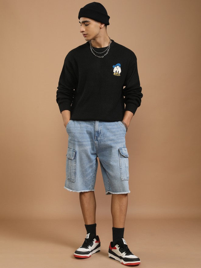Disney By Highlander Men Black Donald Duck Round Neck Pullover Sweater - Black - Image 2