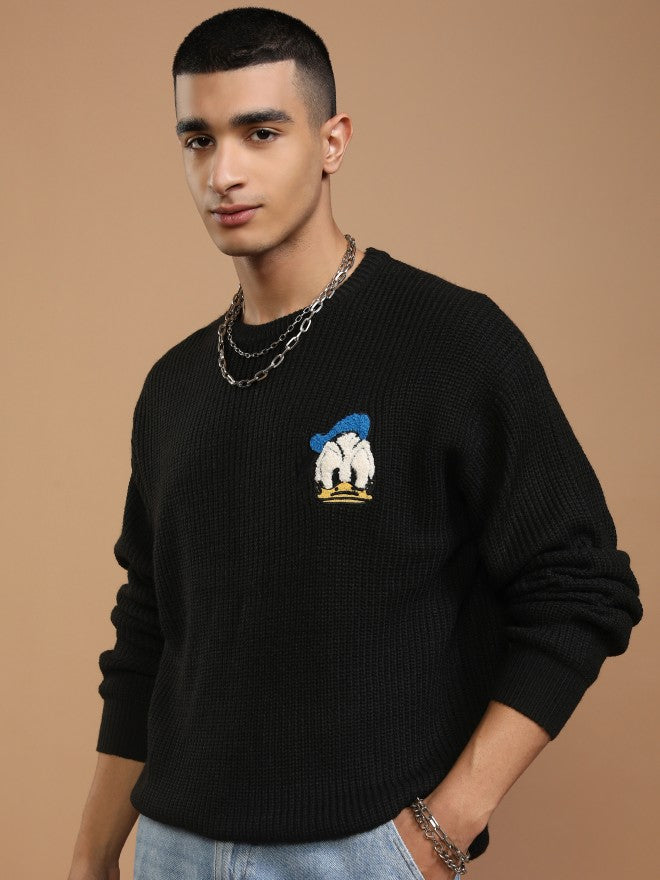 Disney By Highlander Men Black Donald Duck Round Neck Pullover Sweater - Black - Image 4