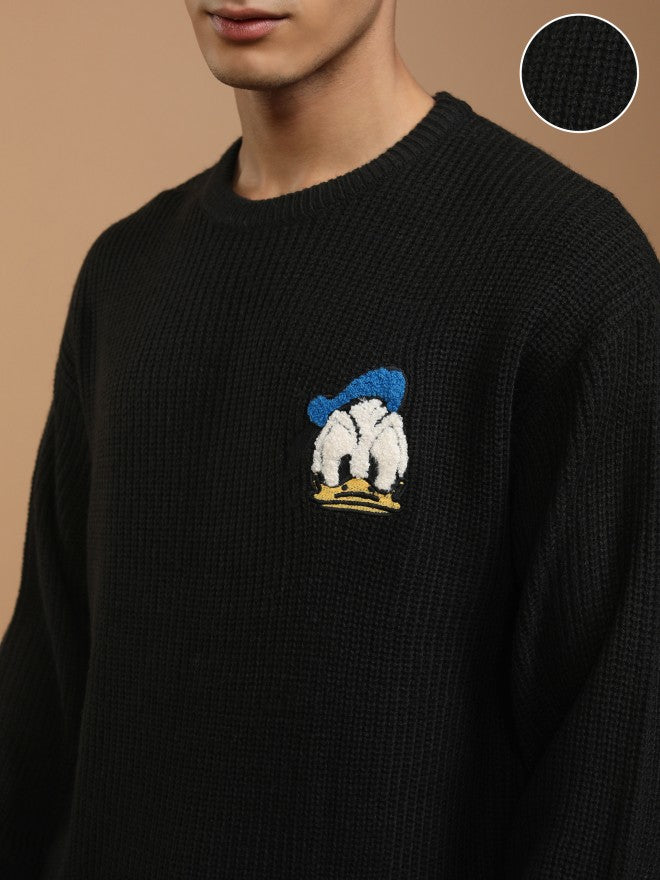 Disney By Highlander Men Black Donald Duck Round Neck Pullover Sweater - Black - Image 5