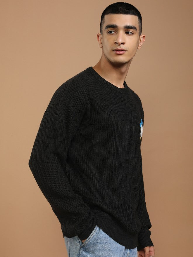 Disney By Highlander Men Black Donald Duck Round Neck Pullover Sweater - Black - Image 6