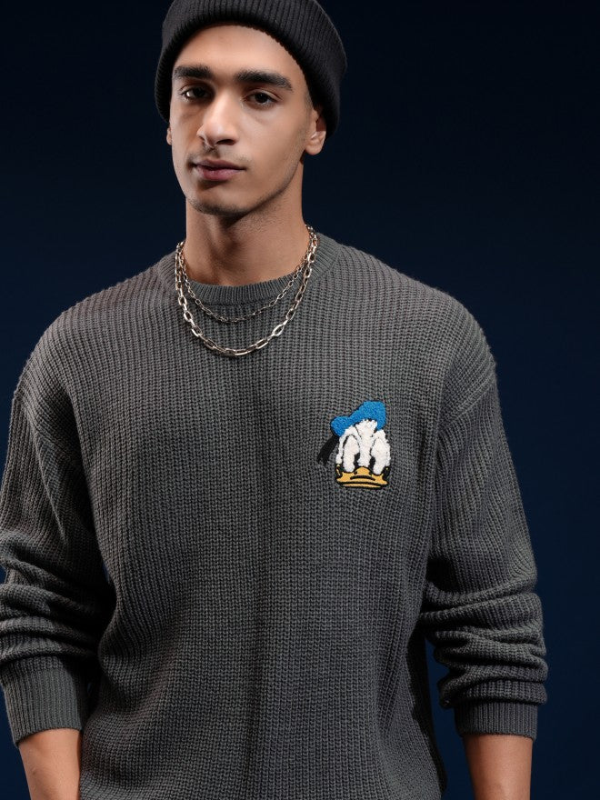 Disney By Highlander Men Grey Donald Duck Round Neck Pullover Sweater - Grey - Image 1