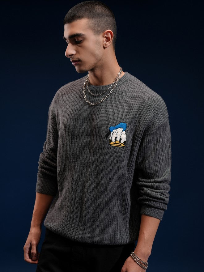 Disney By Highlander Men Grey Donald Duck Round Neck Pullover Sweater - Grey - Image 4