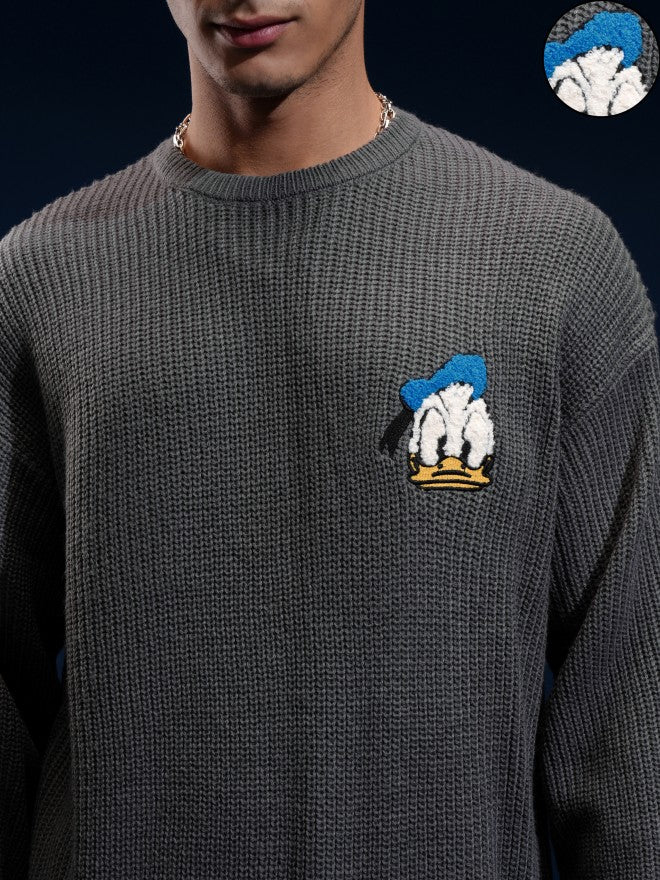 Disney By Highlander Men Grey Donald Duck Round Neck Pullover Sweater - Grey - Image 5