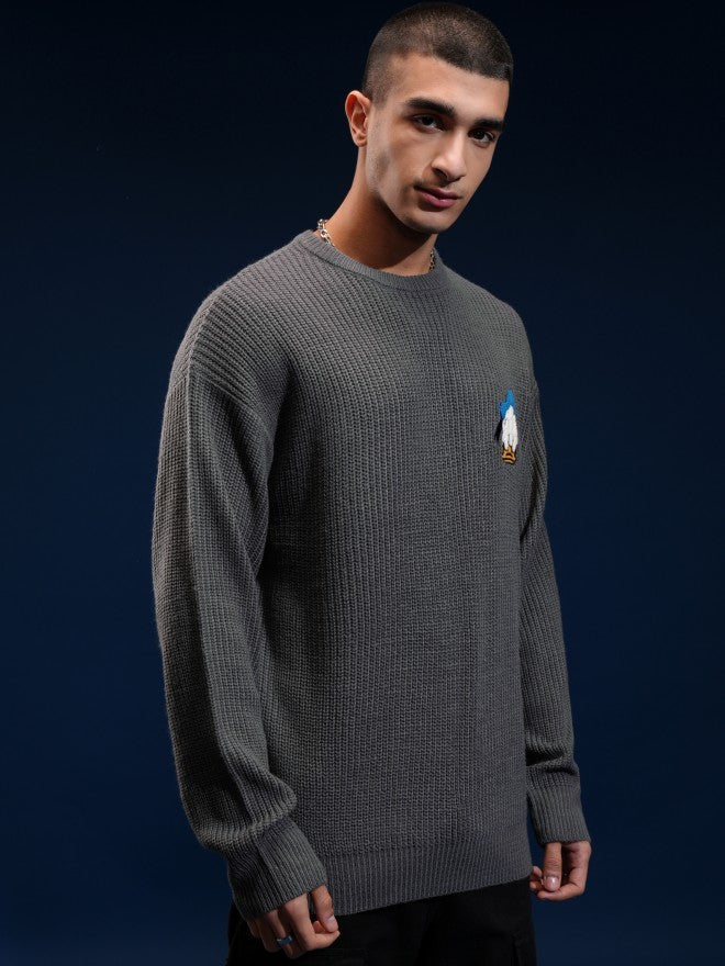 Disney By Highlander Men Grey Donald Duck Round Neck Pullover Sweater - Grey - Image 6