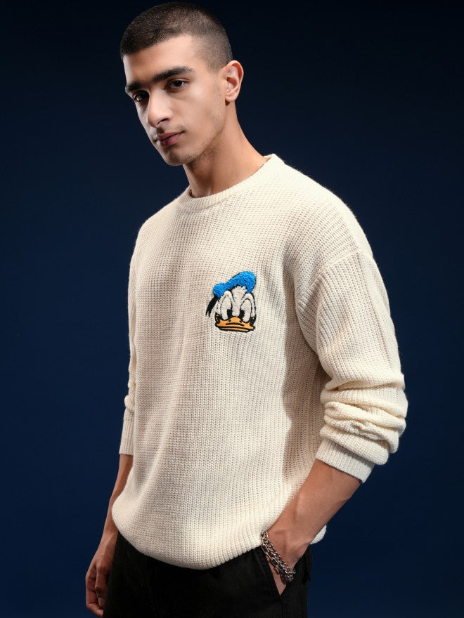 Disney By Highlander Men Off White Donald Duck Round Neck Pullover Sweater - Off White - Image 4