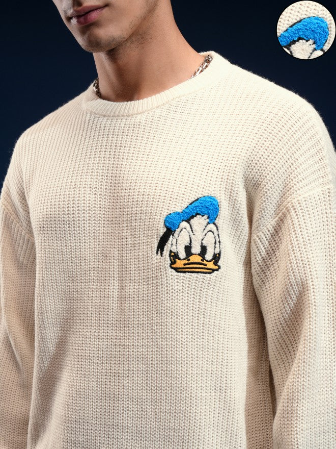 Disney By Highlander Men Off White Donald Duck Round Neck Pullover Sweater - Off White - Image 5