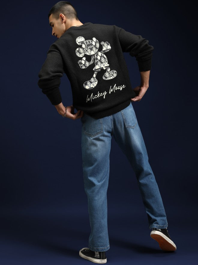 Disney By Highlander Men Black Mickey Mouse Round Neck Pullover Sweater - Black - Image 2