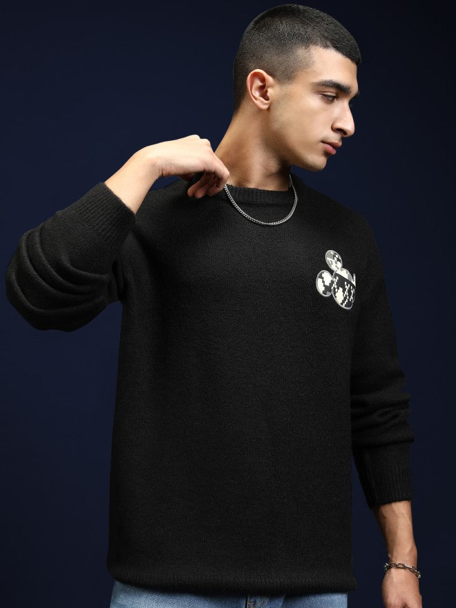 Disney By Highlander Men Black Mickey Mouse Round Neck Pullover Sweater - Black - Image 3