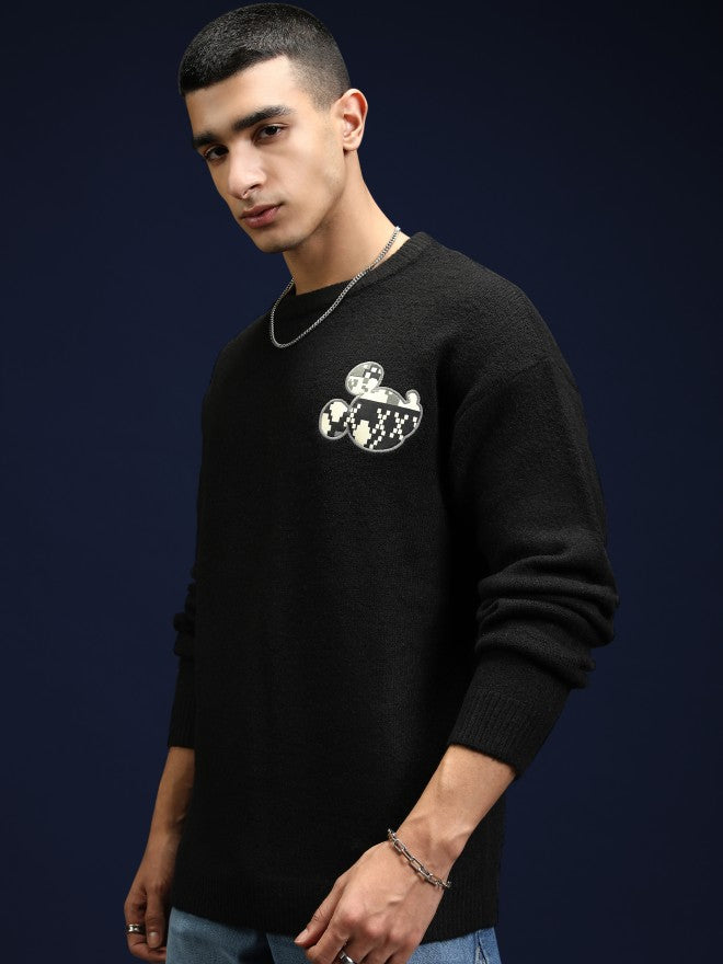 Disney By Highlander Men Black Mickey Mouse Round Neck Pullover Sweater - Black - Image 4