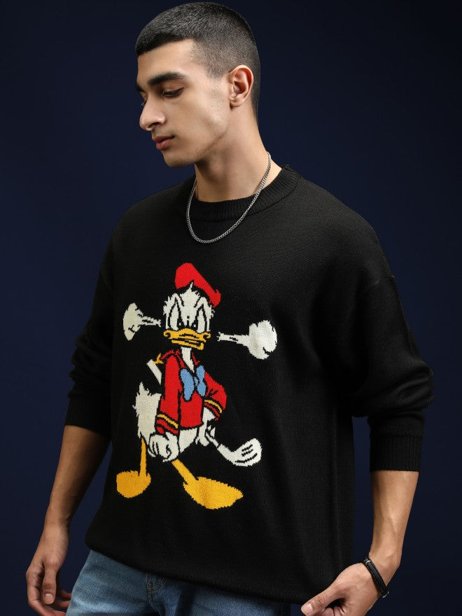 Disney By Highlander Men Black Donald Duck Round Neck Pullover Sweater - Black - Image 4