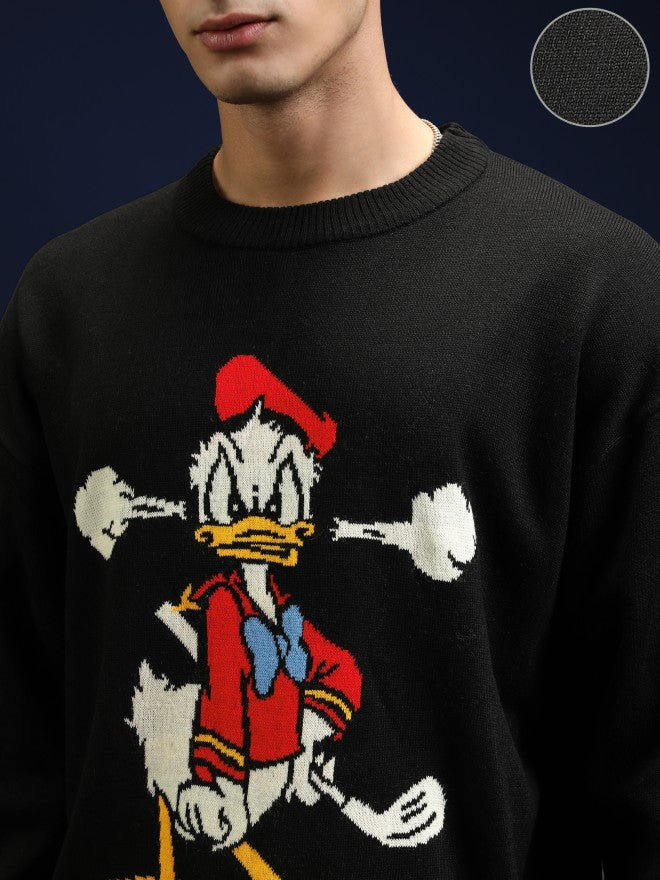 Disney By Highlander Men Black Donald Duck Round Neck Pullover Sweater - Black - Image 5