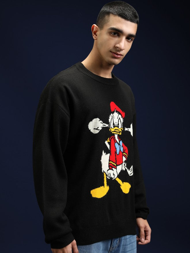 Disney By Highlander Men Black Donald Duck Round Neck Pullover Sweater - Black - Image 6