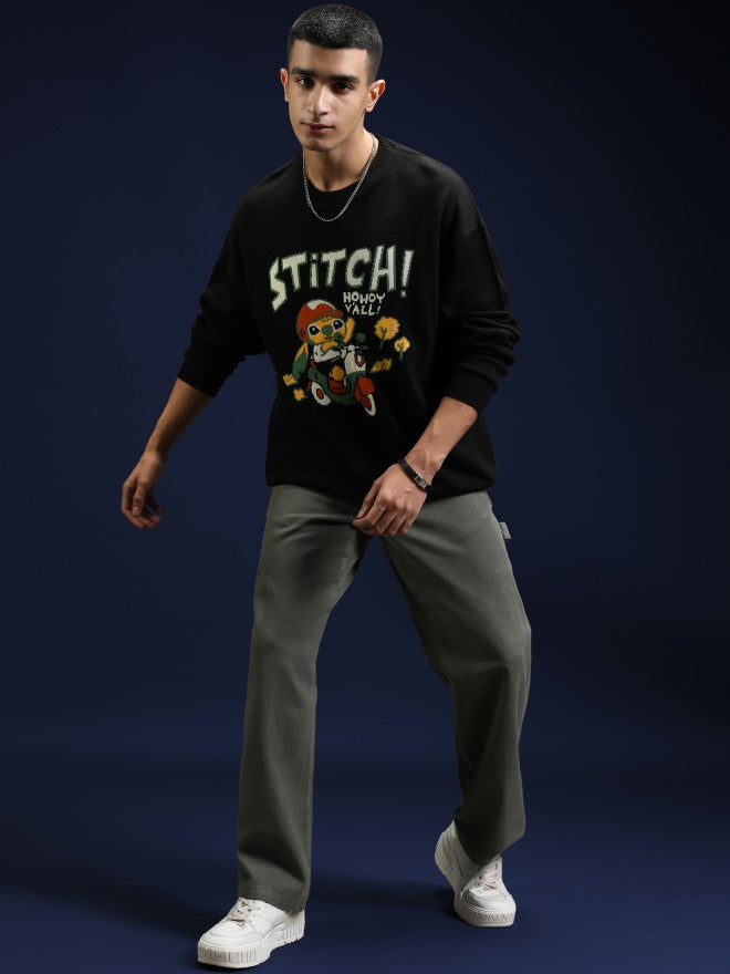 Disney By Highlander Men Black Stitch Round Neck Pullover Sweater - Black - Image 2