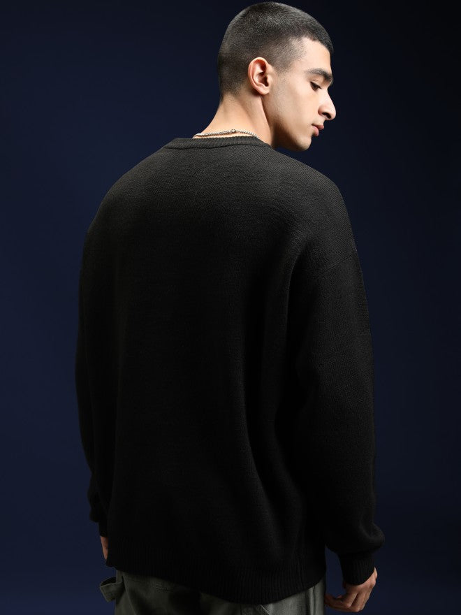 Disney By Highlander Men Black Stitch Round Neck Pullover Sweater - Black - Image 3