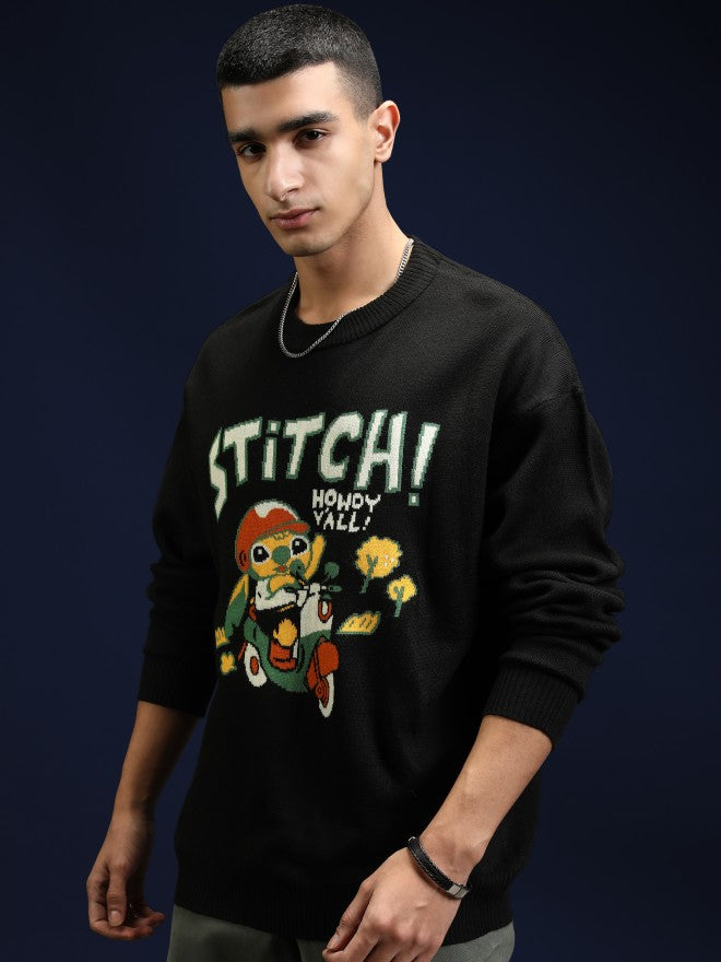 Disney By Highlander Men Black Stitch Round Neck Pullover Sweater - Black - Image 4