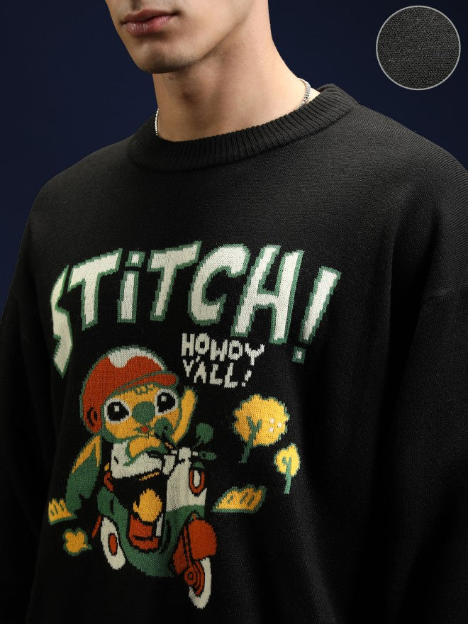 Disney By Highlander Men Black Stitch Round Neck Pullover Sweater - Black - Image 5