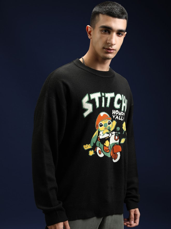 Disney By Highlander Men Black Stitch Round Neck Pullover Sweater - Black - Image 6