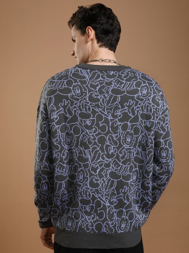 Disney By Highlander Men Grey Mickey Mouse Round Neck Pullover Sweater - Grey - Image 3
