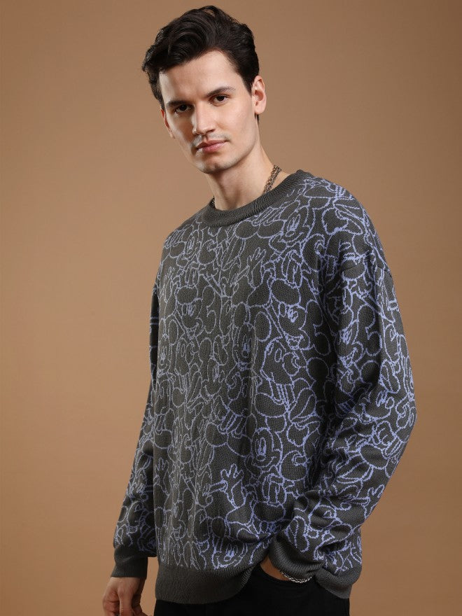 Disney By Highlander Men Grey Mickey Mouse Round Neck Pullover Sweater - Grey - Image 4