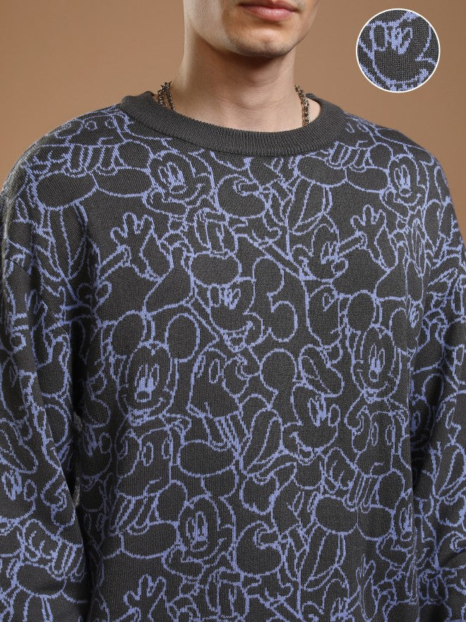 Disney By Highlander Men Grey Mickey Mouse Round Neck Pullover Sweater - Grey - Image 5