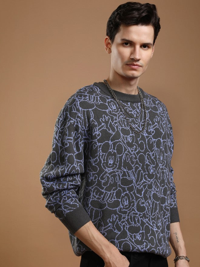 Disney By Highlander Men Grey Mickey Mouse Round Neck Pullover Sweater - Grey - Image 6