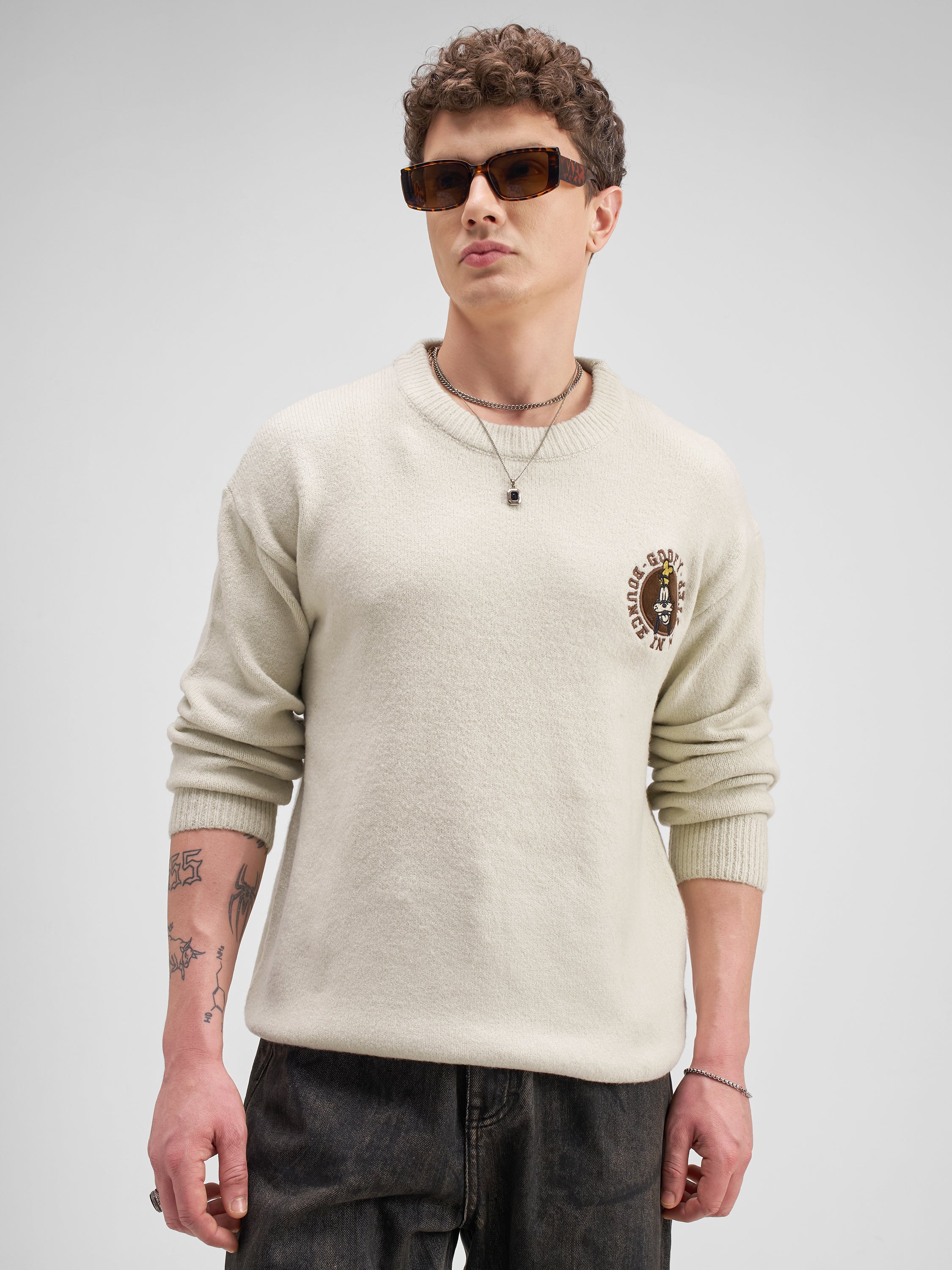 Disney Highlander Men Cream Round Neck Pullover Sweater - Cream - Image 3