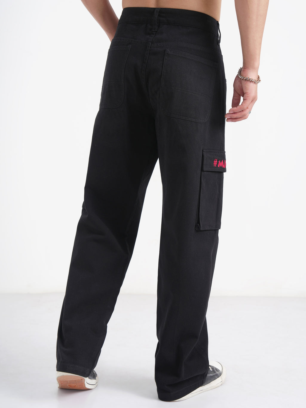 Disney By Highlander Men Black Mickey Mouse Loose Fit Solid Cargos - Black - Image 3