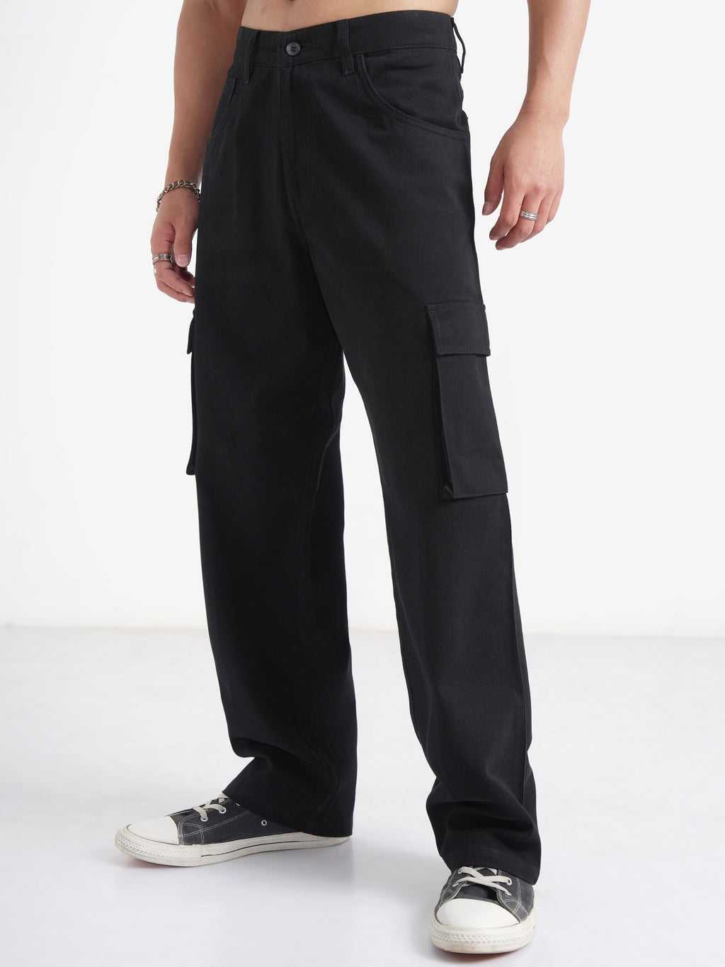 Disney By Highlander Men Black Mickey Mouse Loose Fit Solid Cargos - Black - Image 4