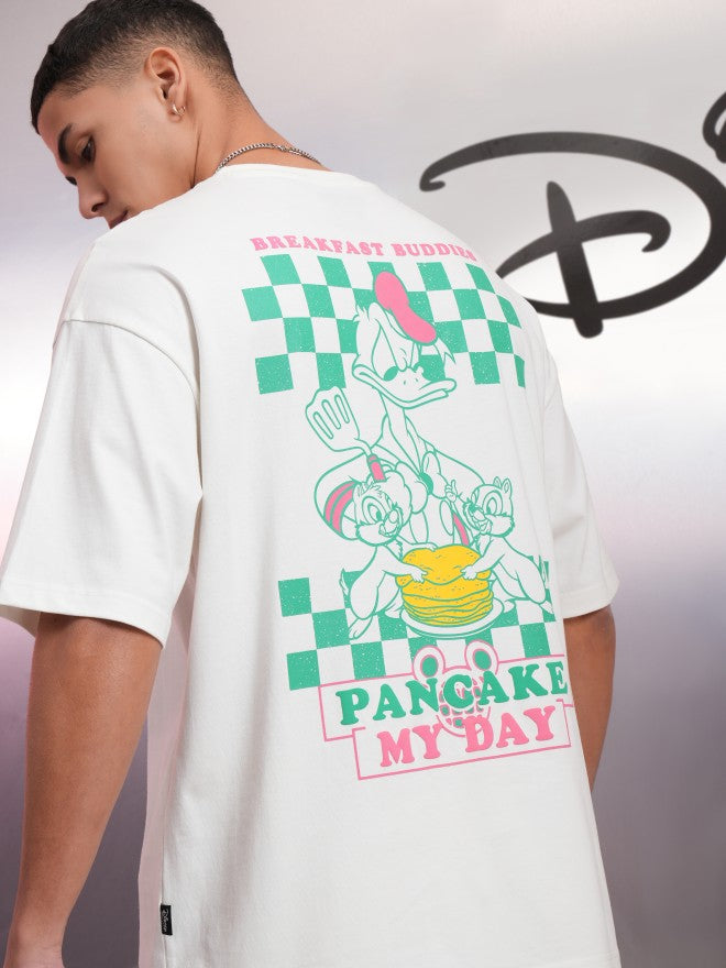 Disney By Highlander Men White Donald Duck Printed Round Neck Oversized Fit T-Shirt - White - Image 1