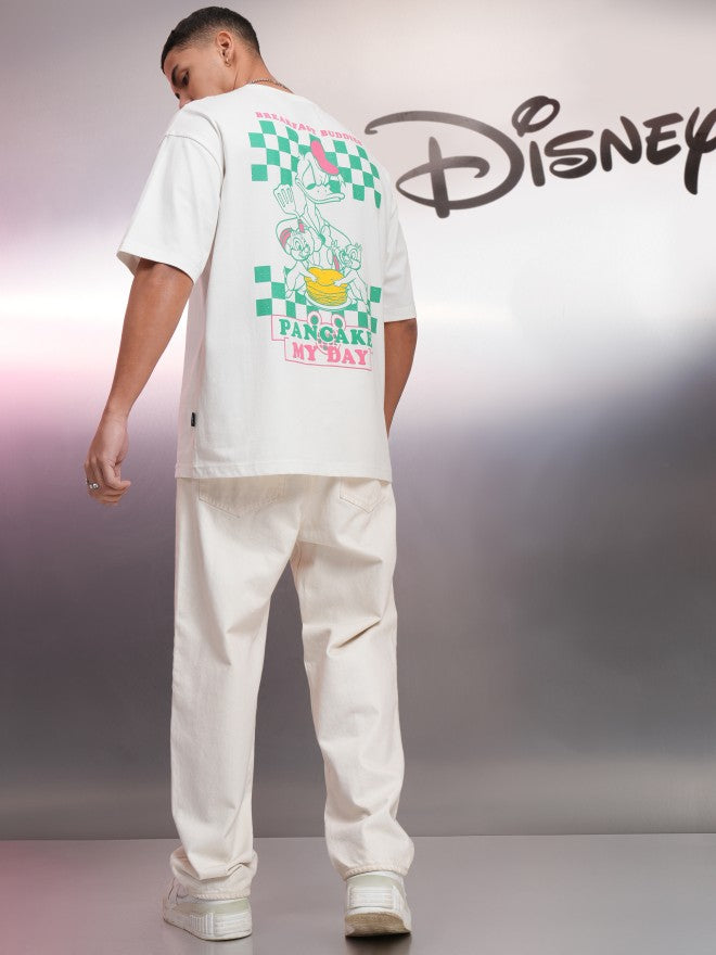 Disney By Highlander Men White Donald Duck Printed Round Neck Oversized Fit T-Shirt - White - Image 2