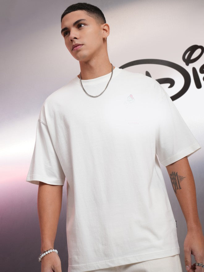 Disney By Highlander Men White Donald Duck Printed Round Neck Oversized Fit T-Shirt - White - Image 3