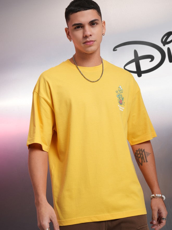 Disney By Highlander Men Yellow Donald Duck Printed Round Neck Oversized Fit T-Shirt - Yellow - Image 3