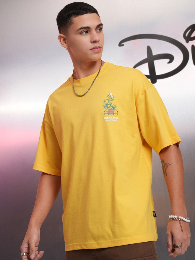 Disney By Highlander Men Yellow Donald Duck Printed Round Neck Oversized Fit T-Shirt - Yellow - Image 4