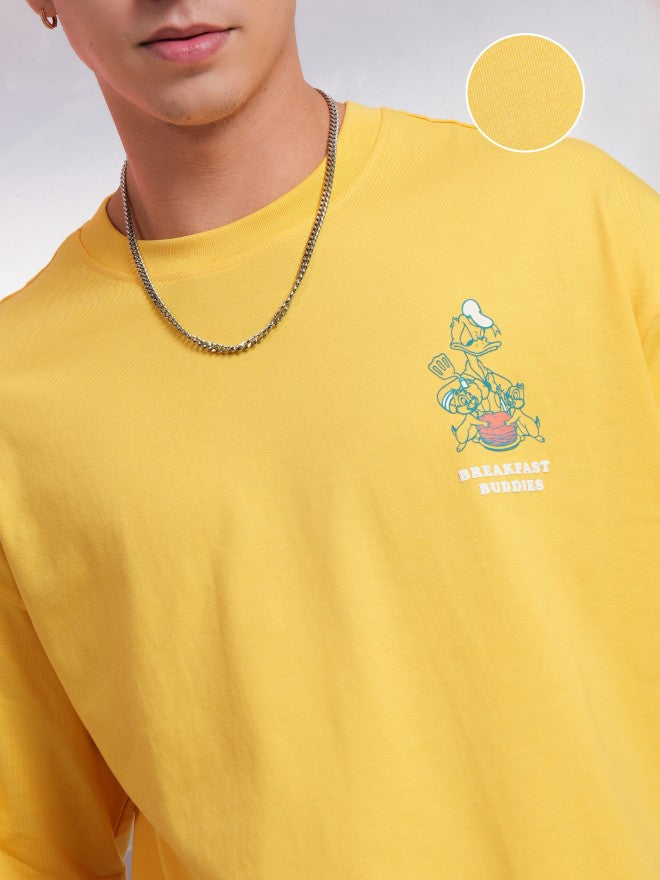 Disney By Highlander Men Yellow Donald Duck Printed Round Neck Oversized Fit T-Shirt - Yellow - Image 5