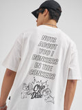 Dsiney By Highlander Men White Chip And Dale Printed Round Neck Oversized Fit T-Shirt
