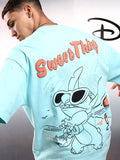 Disney By Highlander Men Blue Stitch Printed Round Neck Oversized Fit T-Shirt - Blue - Image 1