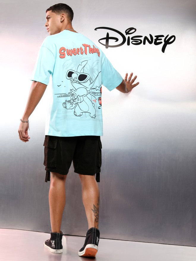 Disney By Highlander Men Blue Stitch Printed Round Neck Oversized Fit T-Shirt - Blue - Image 2