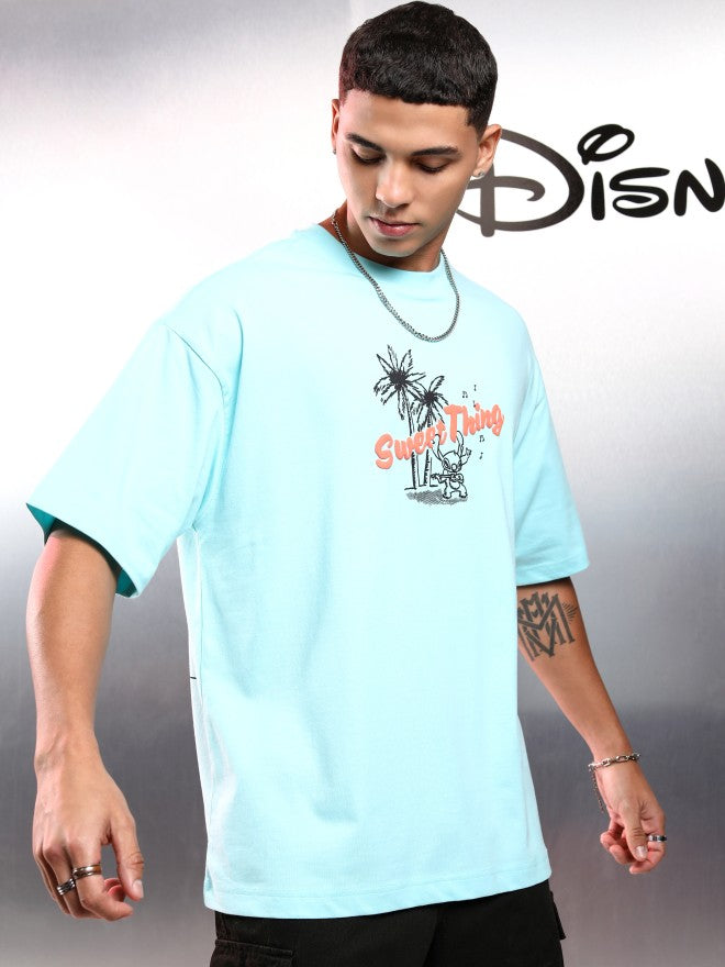 Disney By Highlander Men Blue Stitch Printed Round Neck Oversized Fit T-Shirt - Blue - Image 3
