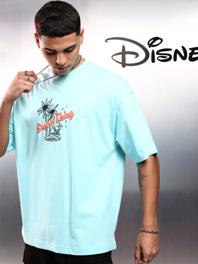 Disney By Highlander Men Blue Stitch Printed Round Neck Oversized Fit T-Shirt - Blue - Image 4