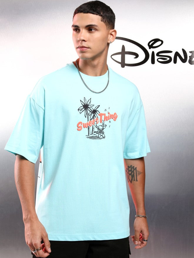 Disney By Highlander Men Blue Stitch Printed Round Neck Oversized Fit T-Shirt - Blue - Image 6
