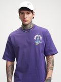 Disney By Highlander Men Purple Donald Duck Printed Round Neck Oversized Fit T-Shirt - Purple - Image 1