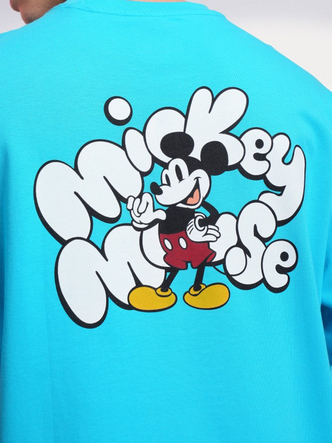 Disney By Highlander Men Turquoise Mickey Mouse Printed Round Neck Oversized Fit T-Shirt - Turquoise - Image 7