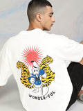 Disney By Highlander Men White Donald Duck Printed Round Neck Oversized Fit T-Shirt - White - Image 1