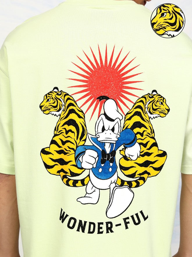 Disney By Highlander Men Lime Green Donald Duck Printed Round Neck Oversized Fit T-Shirt - Lime Green - Image 5