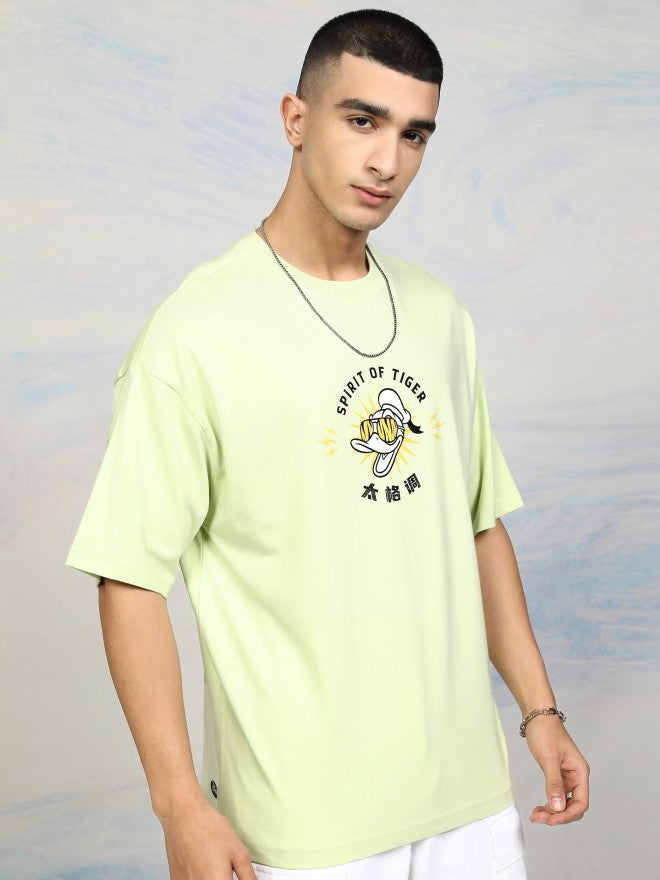 Disney By Highlander Men Lime Green Donald Duck Printed Round Neck Oversized Fit T-Shirt - Lime Green - Image 6