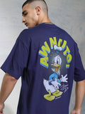 Disney By Highlander Men Navy Blue Donald Duck Printed Round Neck Oversized Fit T-Shirt - Navy Blue - Image 1