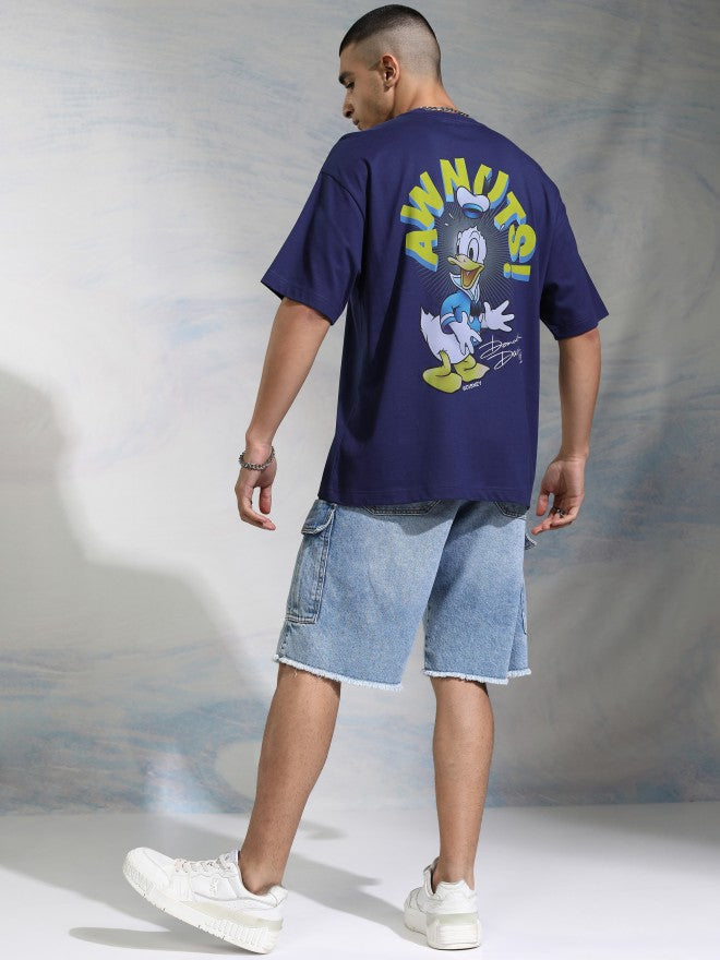Disney By Highlander Men Navy Blue Donald Duck Printed Round Neck Oversized Fit T-Shirt - Navy Blue - Image 2