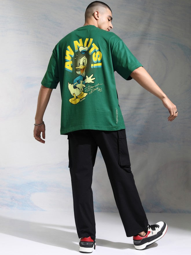 Disney By Highlander Men Green Donald Duck Printed Round Neck Oversized Fit T-Shirt - Green - Image 2