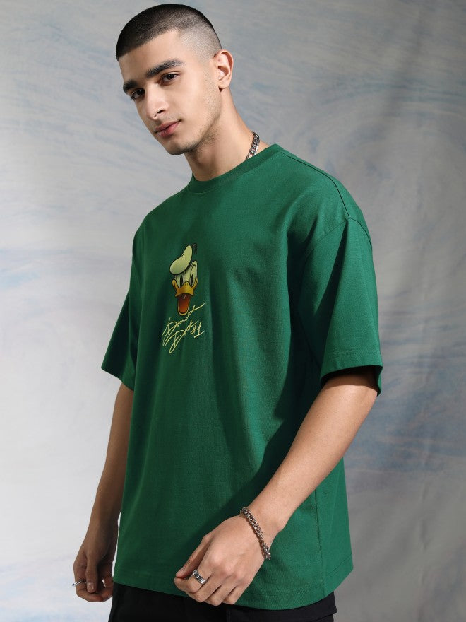 Disney By Highlander Men Green Donald Duck Printed Round Neck Oversized Fit T-Shirt - Green - Image 4